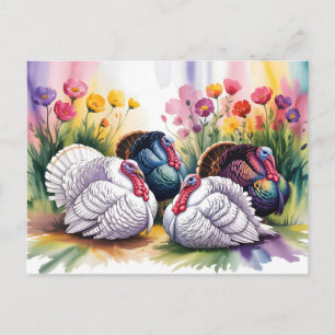 Farbige Wasserfarben-Illustration von Truthähnen Postkarte