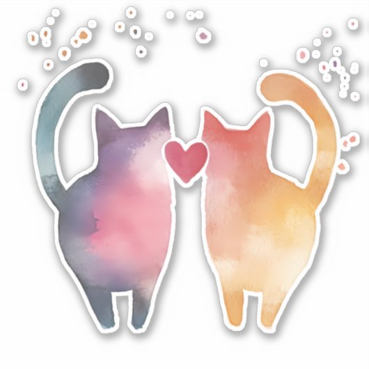 Farbige Wasserfarben Katzen Silhouetten mit Herz Aufkleber (Vorderseite)