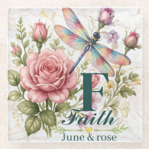 Farbige Wasserfarben-Libelle & Juni-Geburtsblume Glasuntersetzer