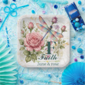 Farbige Wasserfarben-Libelle & Juni-Geburtsblume Pappteller (Party)