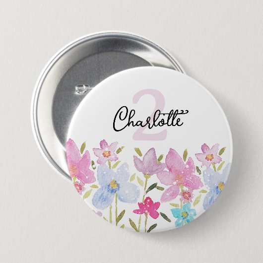 Farbige Wasserfarben Niedliche Wildblumen Mit Mono Button (Vorne & Hinten)