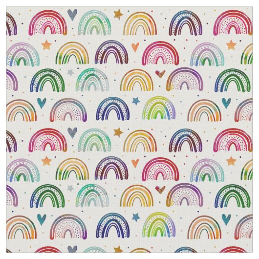 Farbige Wasserfarben Rainbows Herz & Sternmuster Stoff (Nahaufnahme)