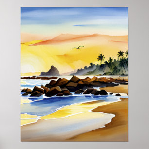 Farbige Wasserfarben Sommer Strandurlaub Poster