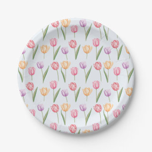 Farbige Wasserfarben-Tulpen-Blumenmuster Pappteller