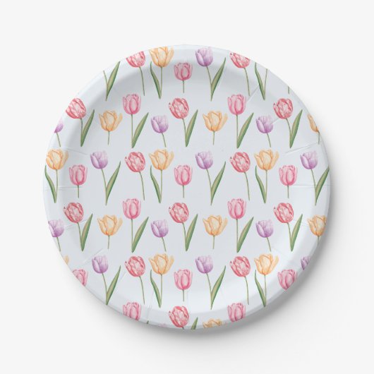 Farbige Wasserfarben-Tulpen-Blumenmuster Pappteller (Vorderseite)
