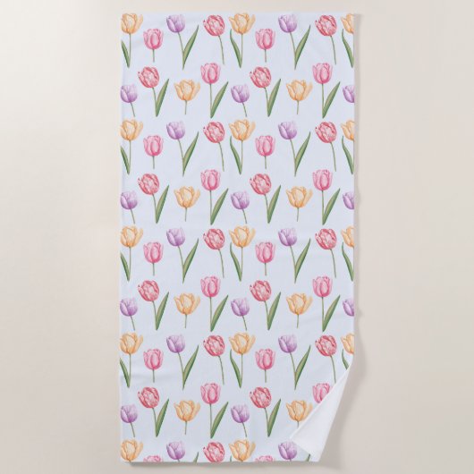 Farbige Wasserfarben-Tulpen-Blumenmuster Strandtuch (Vorderseite)