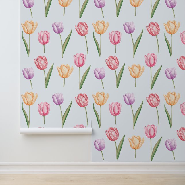 Farbige Wasserfarben-Tulpen-Blumenmuster Tapete (Anwendung)
