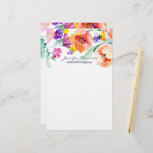Farbige Wasserfarben-Tulpen personalisiert Briefpapier