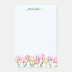 Farbige Wasserfarben-Tulpenblumen mit individuelle Post-it Klebezettel