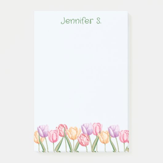 Farbige Wasserfarben-Tulpenblumen mit individuelle Post-it Klebezettel (Vorderseite)