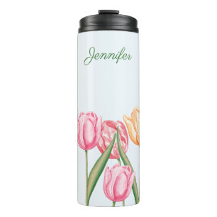Farbige Wasserfarben-Tulpenblumen mit individuelle Thermosbecher