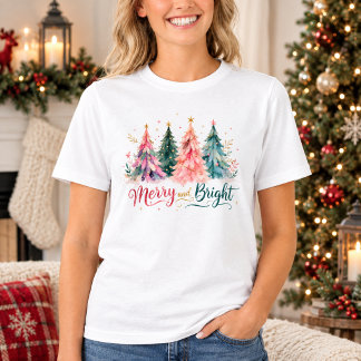 Farbige Wasserfarben-Weihnachtsbäume Fröhlich & He T-Shirt