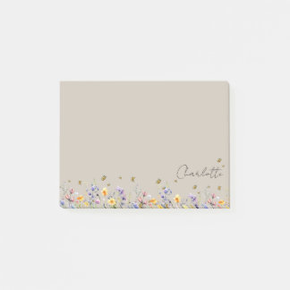 Farbige Wasserfarben-Wildblume mit Schmetterling Post-it Klebezettel