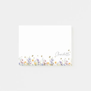Farbige Wasserfarben-Wildblume mit Schmetterling Post-it Klebezettel