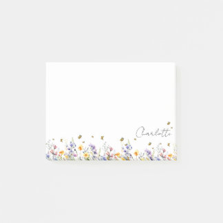 Farbige Wasserfarben-Wildblume mit Schmetterling Post-it Klebezettel