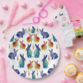 Farbige Wasserfarbenkaninchen Pappteller (Party)