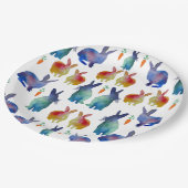 Farbige Wasserfarbenkaninchen Pappteller (Schrägansicht)