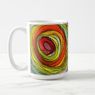 Farbige Wasserfarbenkreise Tintenschlangen Punkte  Kaffeetasse