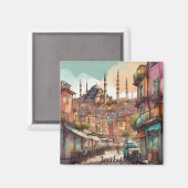Farbige Wasserfarbenmalerei Istanbul Skyline Magnet (Vorderseite/Rückseite)