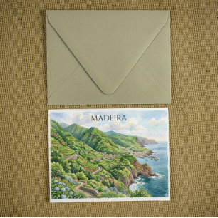Farbige Wasserfarbenmalerei Madeira Portugal Postkarte