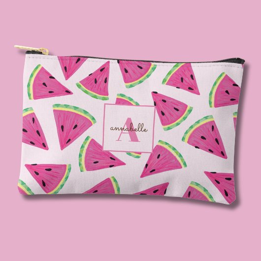 Farbige Wassermelonen-Scheiben-Monogramm Zubehörtasche