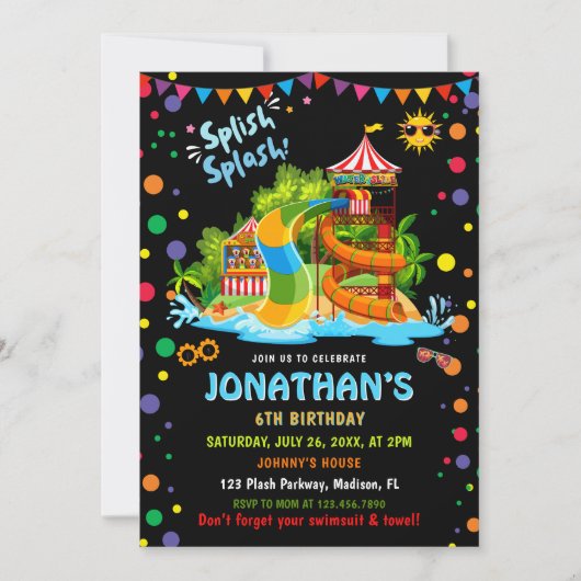 Farbige Wasserrutsche Geburtstag | Party Einladung (Vorderseite)