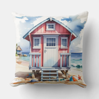 FARBIGE WATERCOLOR SOMMERSTRANDHÜTTE KISSEN