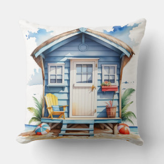 FARBIGE WATERCOLOR SOMMERSTRANDHÜTTE KISSEN