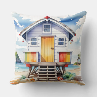 FARBIGE WATERCOLOR SOMMERSTRANDHÜTTE KISSEN