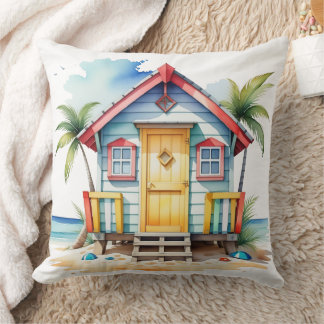 FARBIGE WATERCOLOR SOMMERSTRANDHÜTTE KISSEN