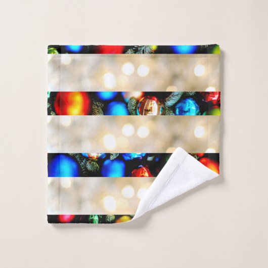 Farbige Weihnachtsbälle und weiße Lichter Streifen Badhandtuch Set (Waschlappen)