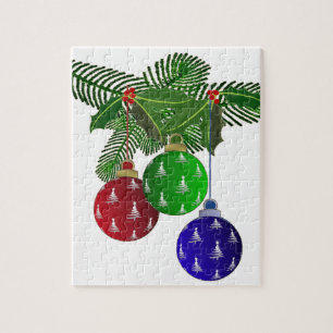 Farbige Weihnachtsbaum-Ornamente Puzzle