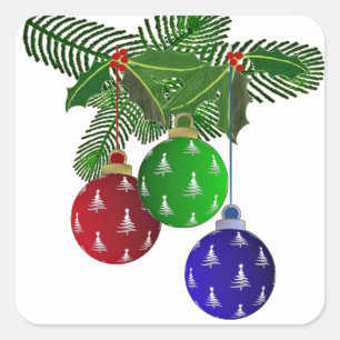 Farbige Weihnachtsbaum-Ornamente Quadratischer Aufkleber