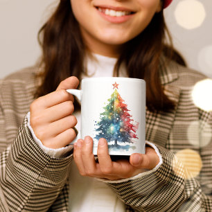 Farbige Weihnachtsbaum-Wasserfarbenmalerei Kaffeetasse
