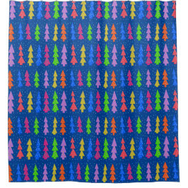 Farbige Weihnachtsbäume auf Blau Duschvorhang