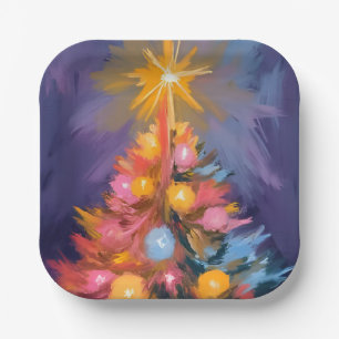 Farbige Weihnachtsbaumlichter Aquarell Pappteller