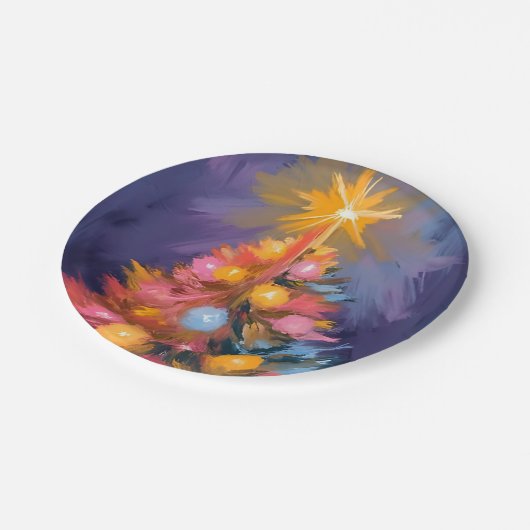 Farbige Weihnachtsbaumlichter Aquarell Pappteller (Schrägansicht)