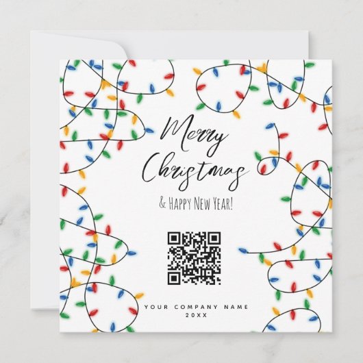 Farbige Weihnachtsbeleuchtung Unternehmen QR Code Feiertagskarte (Vorderseite)
