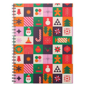 Farbige Weihnachtsgitter aus Feiertags-Symbolen Notizblock