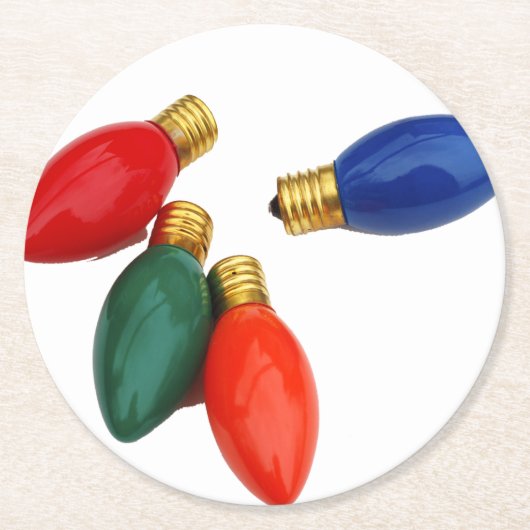 Farbige Weihnachtsleuchten Runder Pappuntersetzer (Vorderseite)