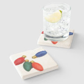 Farbige Weihnachtsleuchten Steinuntersetzer (Seitenansicht)