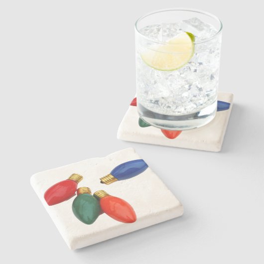 Farbige Weihnachtsleuchten Steinuntersetzer (Seitenansicht)