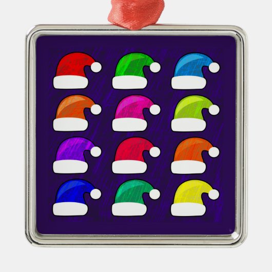Farbige Weihnachtsmannmützen Silbernes Ornament (Vorne)