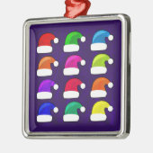 Farbige Weihnachtsmannmützen Silbernes Ornament (Links)