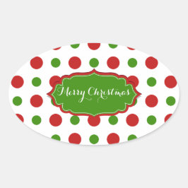 Farbige Weihnachtsrot-grüne Punkte Ovaler Aufkleber