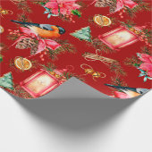 Farbige Weihnachtssymbole Muster Roter Hintergrund Geschenkpapier (Ecke)