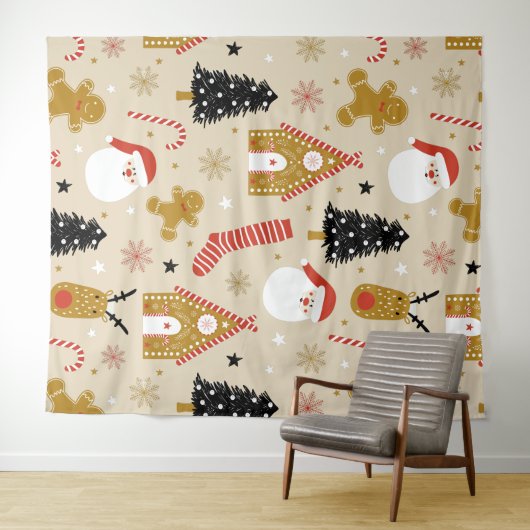 Farbige Weihnachtssymbole Muster Wandteppich (Beispiel (Horizontal))