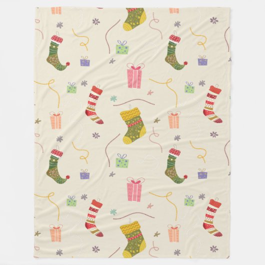 Farbige Weihnachtssymbole veränderbarer Hintergrun Fleecedecke (Vorderseite)