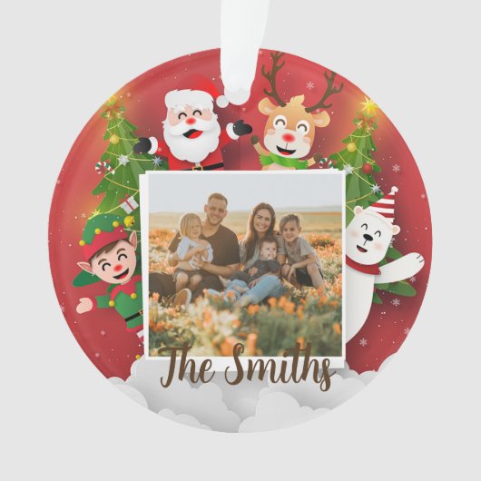Farbige Weihnachtszeit Cartoon Santa Foto Name Ornament (Vorderseite)