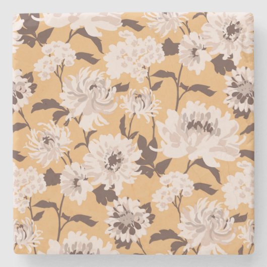 Farbige weiße Blume Blumenmuster Steinuntersetzer (Vorderseite)